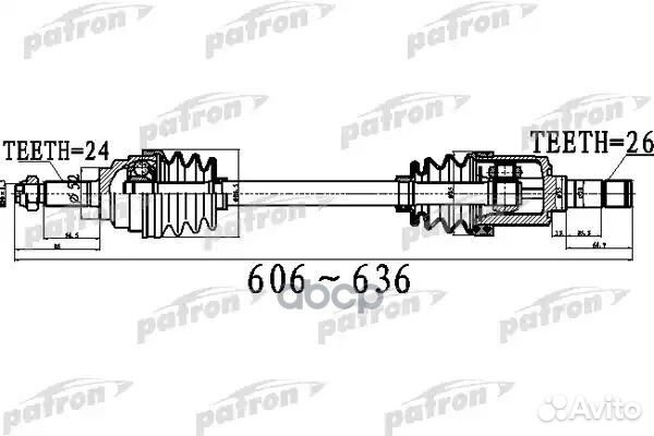 Полуось передний мост слева 24X606X52X26 KIA RI