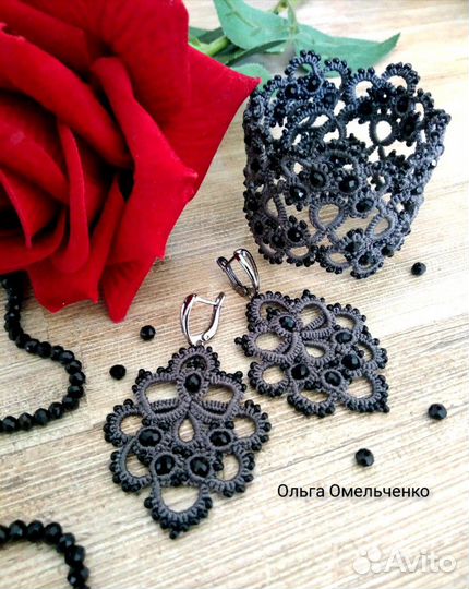Кружевные серьги и чокер ручной работы
