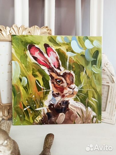 Картина заяц масло холст живопись
