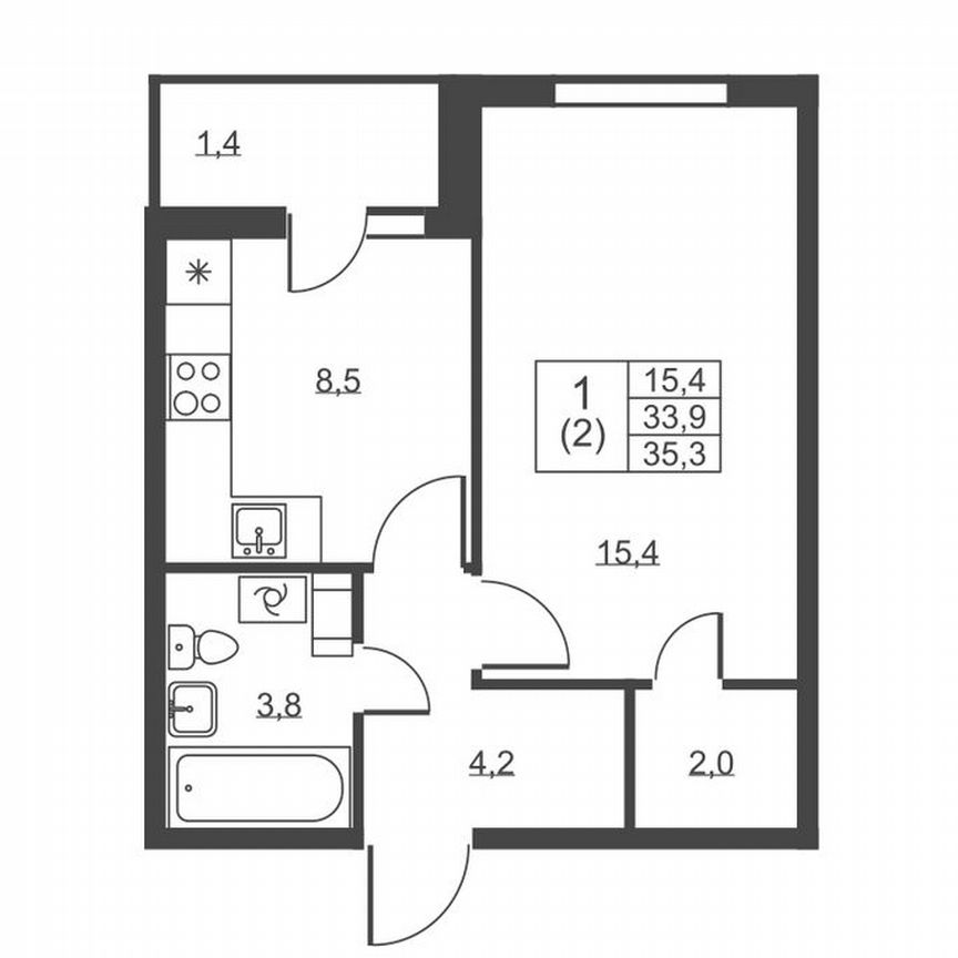 1-к. квартира, 35,3 м², 4/8 эт.