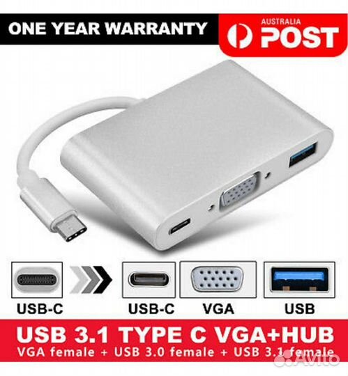 Переходник USB Type C -VGA + USB 3.0 + Type C