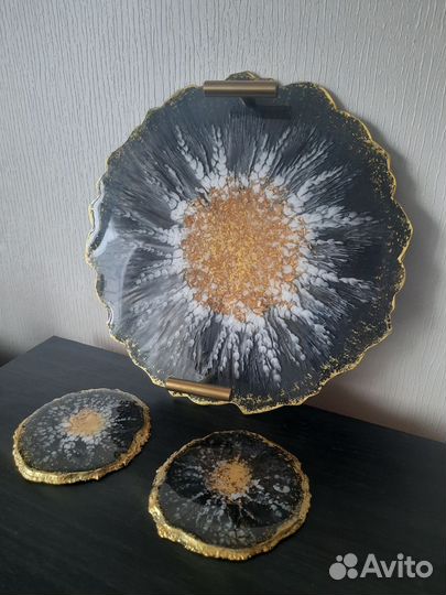 Поднос и подстаканники ручной работы