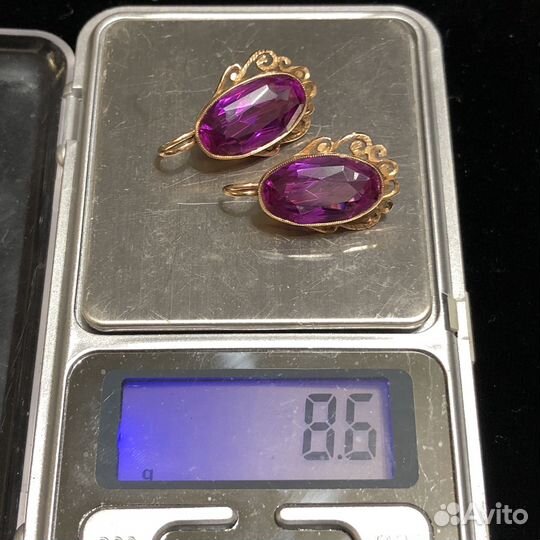 Золотые серьги 583 аметист