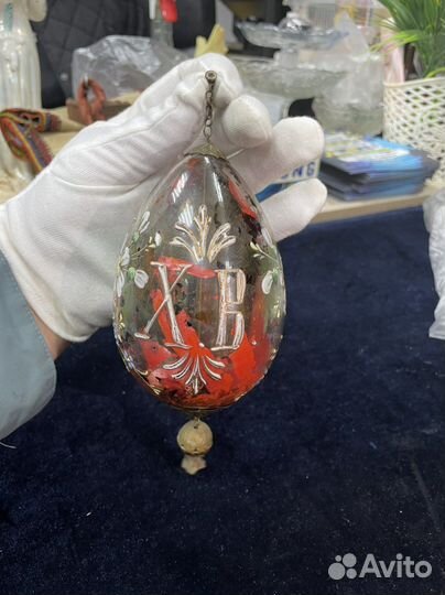 Яйцо пасхальное большое стекло живопись 19 век