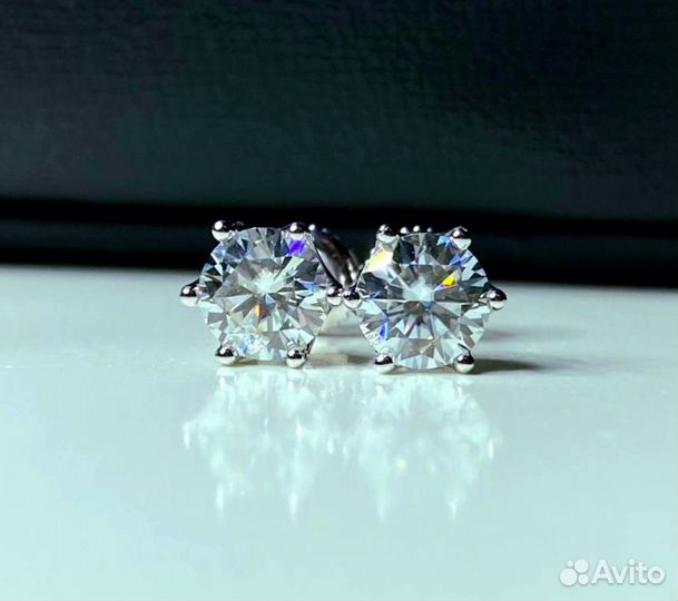 Серьги с бриллиантами муассанитами серебро 1 карат