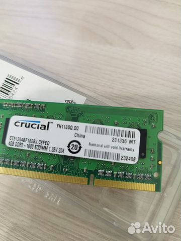 Ddr3l 4Gb So-dimm Crucial память в ноутбук