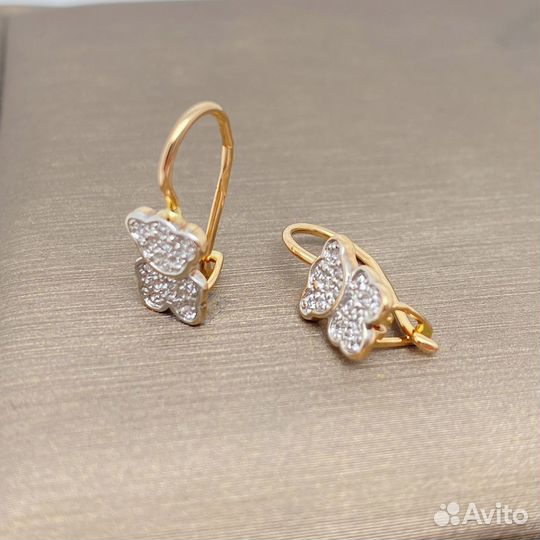 Золотые серьги с камнями 585пр. вес: 1,44гр