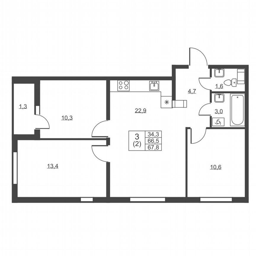 3-к. квартира, 67,8 м², 8/8 эт.