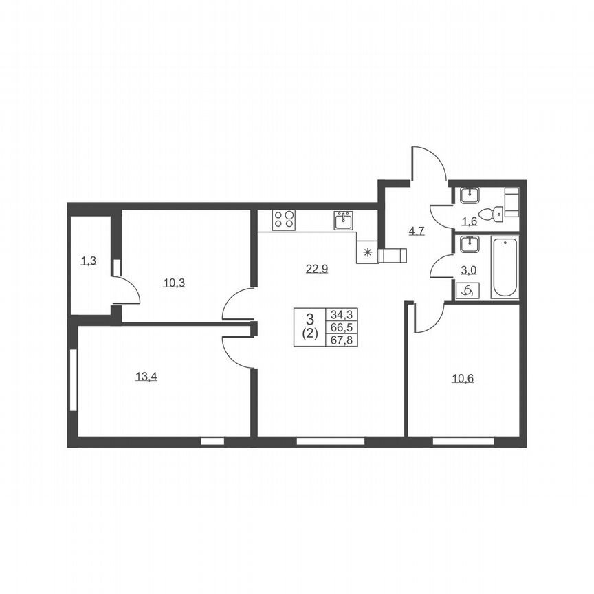 3-к. квартира, 67,8 м², 8/8 эт.