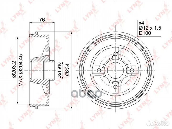 Барабан тормозной lynxauto BM-1003 BM1003 lynxauto