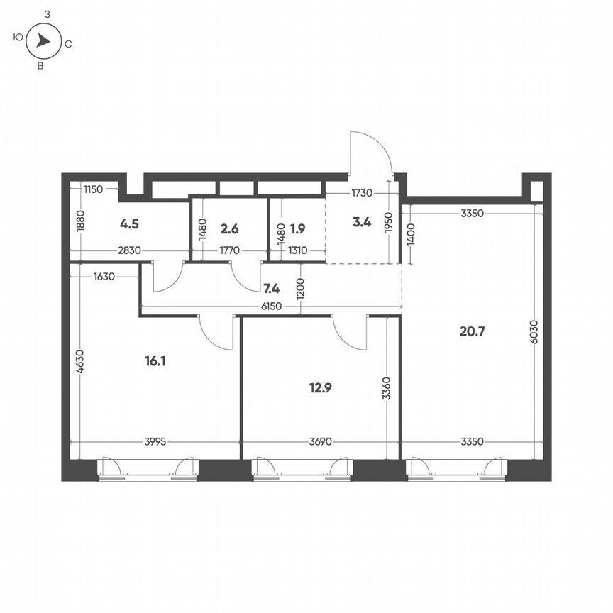 2-к. квартира, 69,5 м², 12/16 эт.