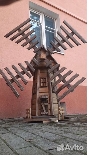 Мельница из дерева, избушка, тележка, колодец и др