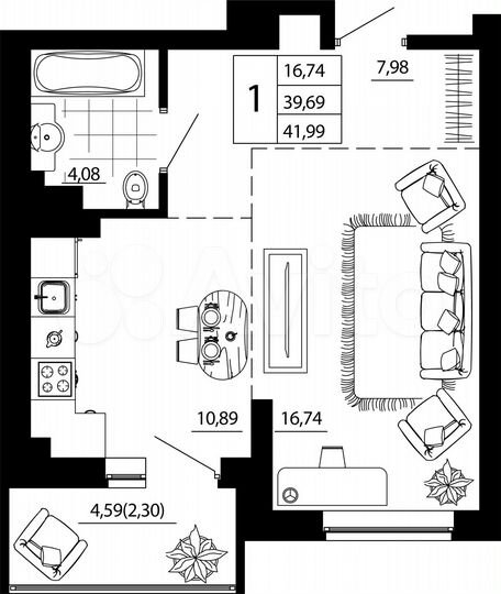 1-к. квартира, 42 м², 17/24 эт.