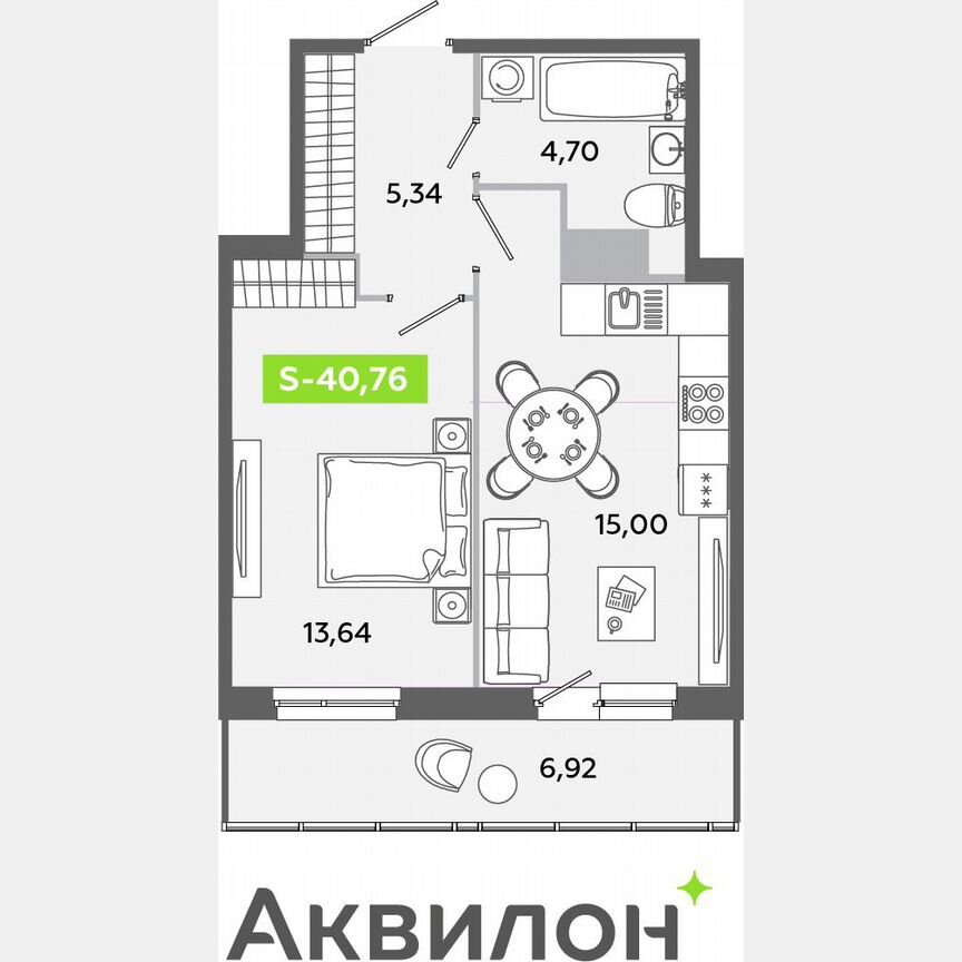 1-к. квартира, 40,8 м², 5/12 эт.