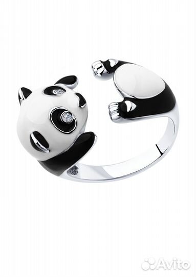 Кольцо с эмалью и фианитами