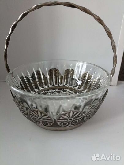 Конфетница хрусталь и мельхиор