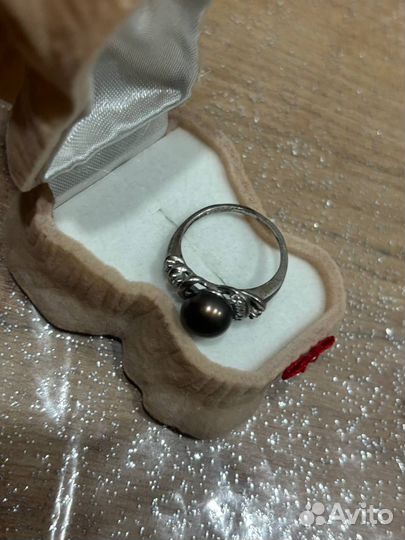 Серебряный комплект с чёрным жемчугом