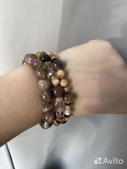 Браслет из черного лунного камня