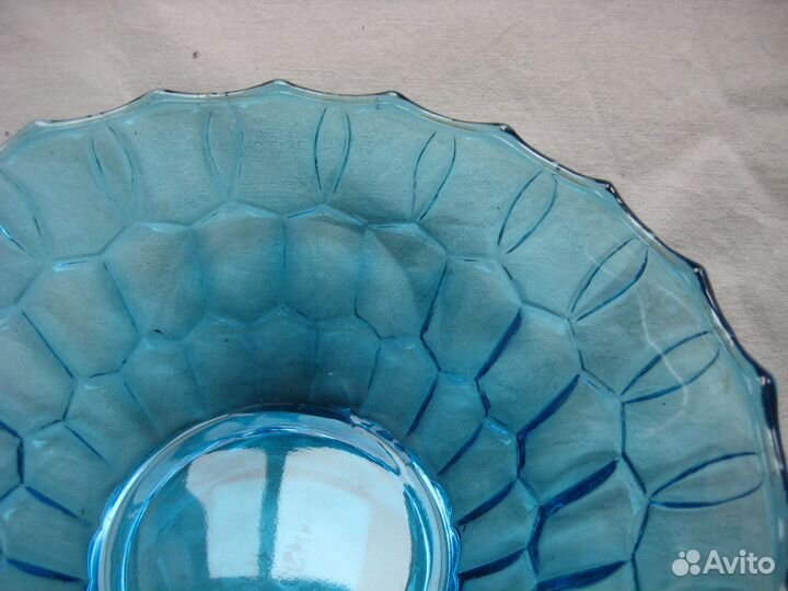 Фруктовница ваза СССР бирюзовое стекло