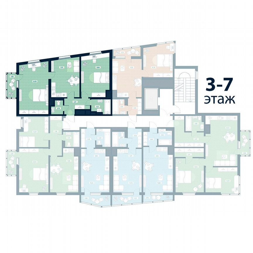 2-к. квартира, 73,1 м², 3/8 эт.