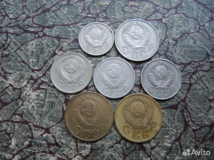 Монеты ранний СССР 3 10 15 20 копеек 1940-50