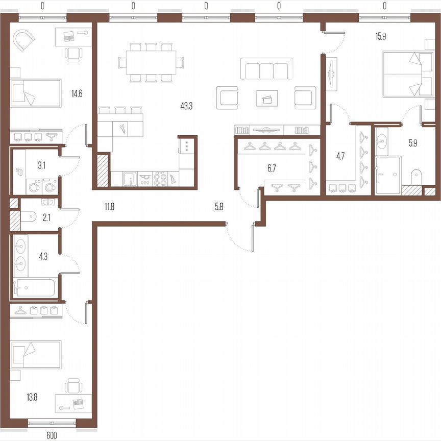 3-к. квартира, 132 м², 3/9 эт.