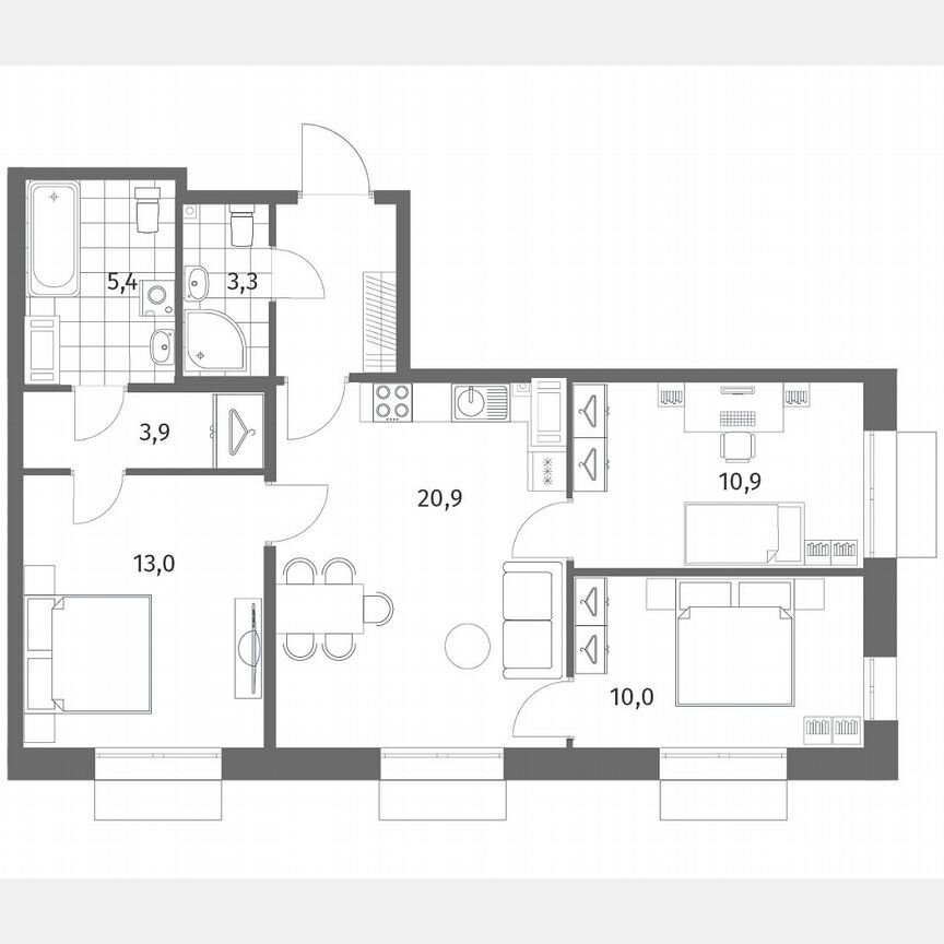 3-к. квартира, 71,6 м², 4/13 эт.