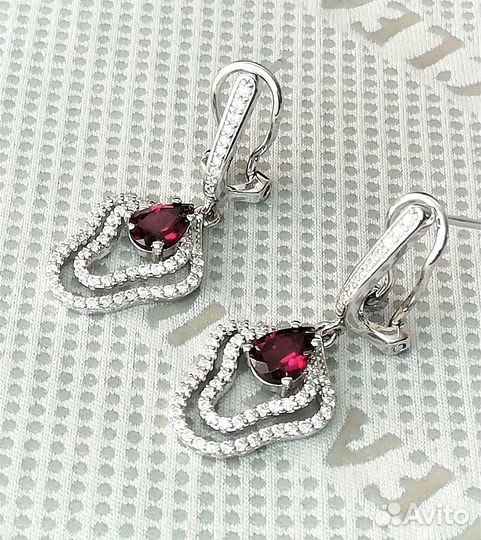 Серьги серебро родолит С192