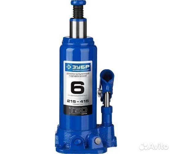 Бутылочный домкрат зубр 6т, 215-415 мм, в кейсе