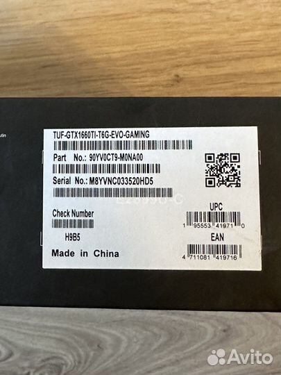 Видеокарта Asus Tuf 1660 ti новая