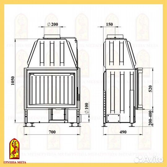Каминная топка мета metafire рона 710Ш (панорама)