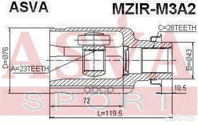 Шрус внутренний перед прав mazda/ 3/23*43*2