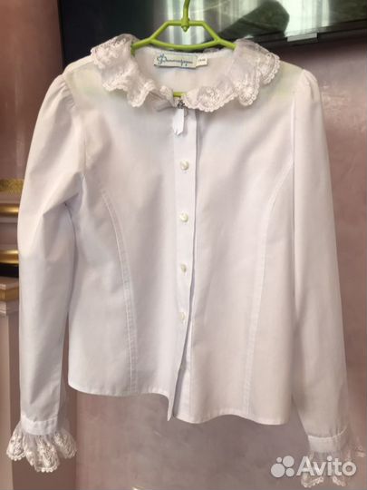 Блузки школьные белые с длинным рукавом для девочк