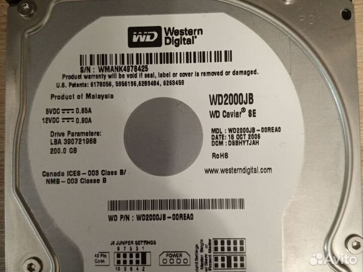 Жесткий диск western digital WD2000JB 00REA0 200GB