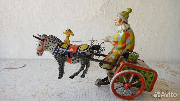 Старые игрушки СССР клоун кукла Ленинград повозка