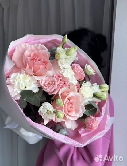 Цветы букет сборный роза эвкалипт доставка