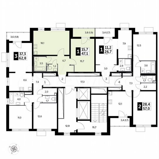 1-к. квартира, 47,1 м², 2/20 эт.