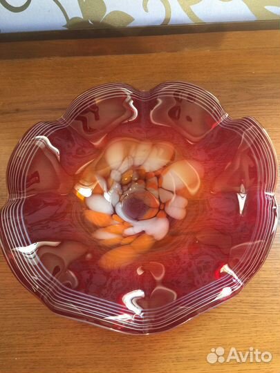 Блюдо 30 см цветное гутное стекло