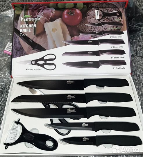 Набор кухонных ножей 5шт овощечистка и ножницы