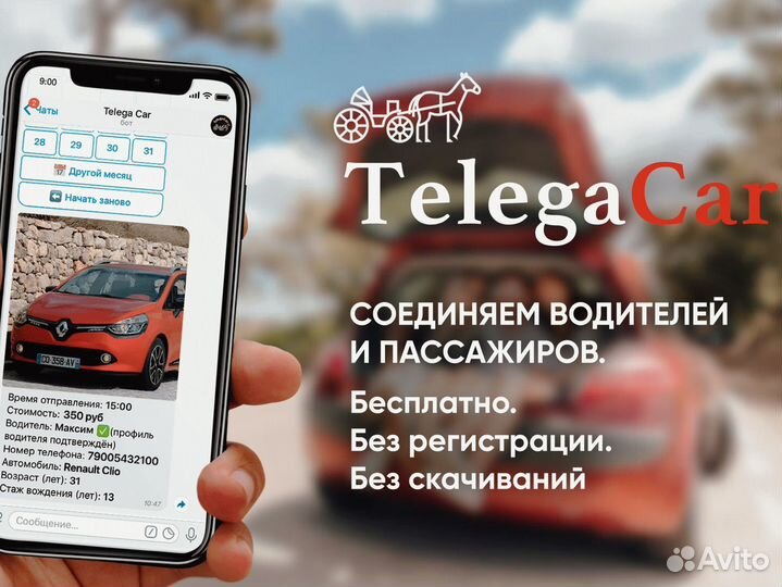 Telegacar - онлайн сервис поиска попутчиков