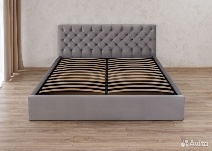 Кровать с подъемным механизмом серая велюр 200х200