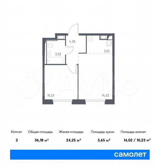 2-к. квартира, 36,2 м², 4/12 эт.