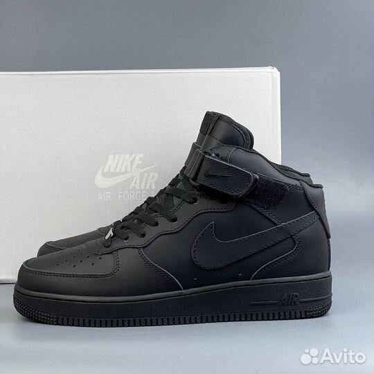 Кроссовки Nike Air Force 1 Black Зима с мехом