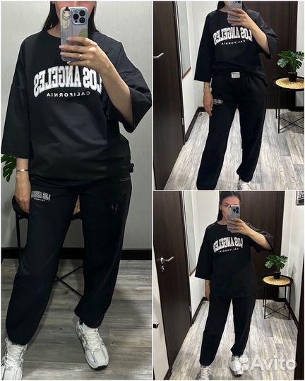 Женский спортивный костюм оверсайз с принтом LA