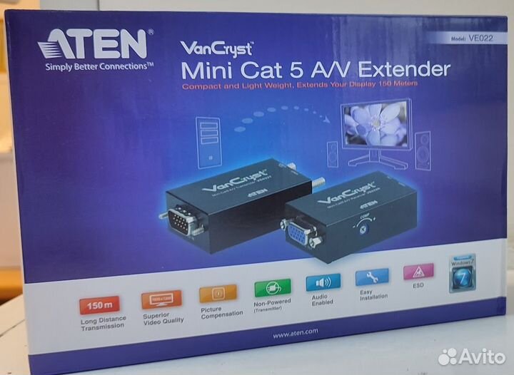 Мини видео-удлинитель по кабелю Aten VE022