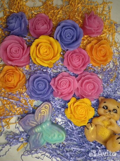 Мыло ручной работы, подарочное, розы мишка бабочка