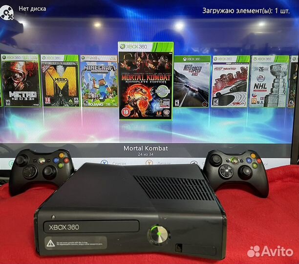 Xbox 360 с 2 геймпадами прошитый с играми