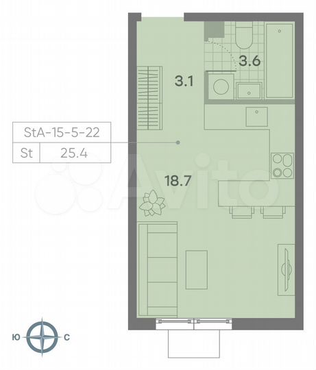 Квартира-студия, 25,4 м², 20/23 эт.