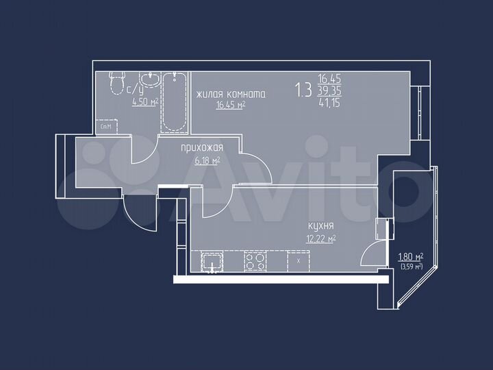 1-к. квартира, 40,6 м², 4/7 эт.