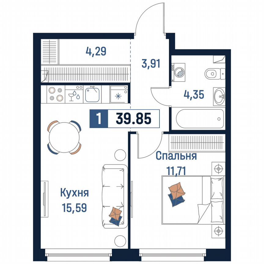 1-к. квартира, 39,9 м², 2/18 эт.